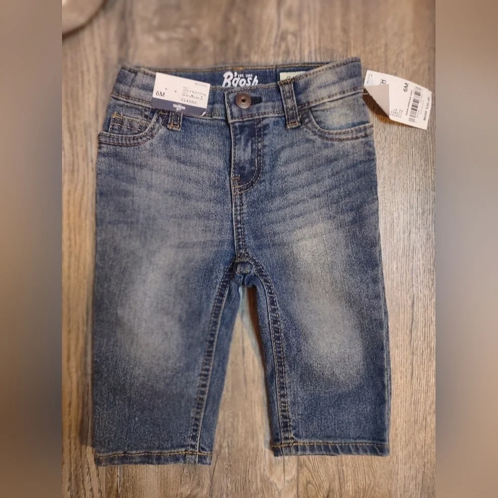 Oskosh B'gosh Boys Classic Jeans and Ampersand Ave Holiday Hoodie Set Sz 6M